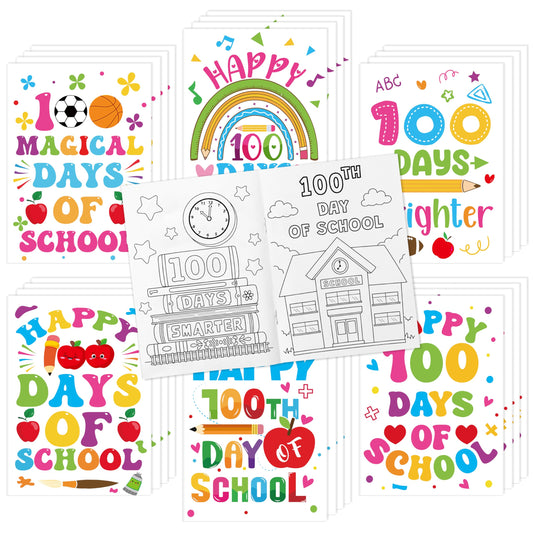Dvbonike 24pcs 100 Days coloring books pack cover with colorful classroom themes.
