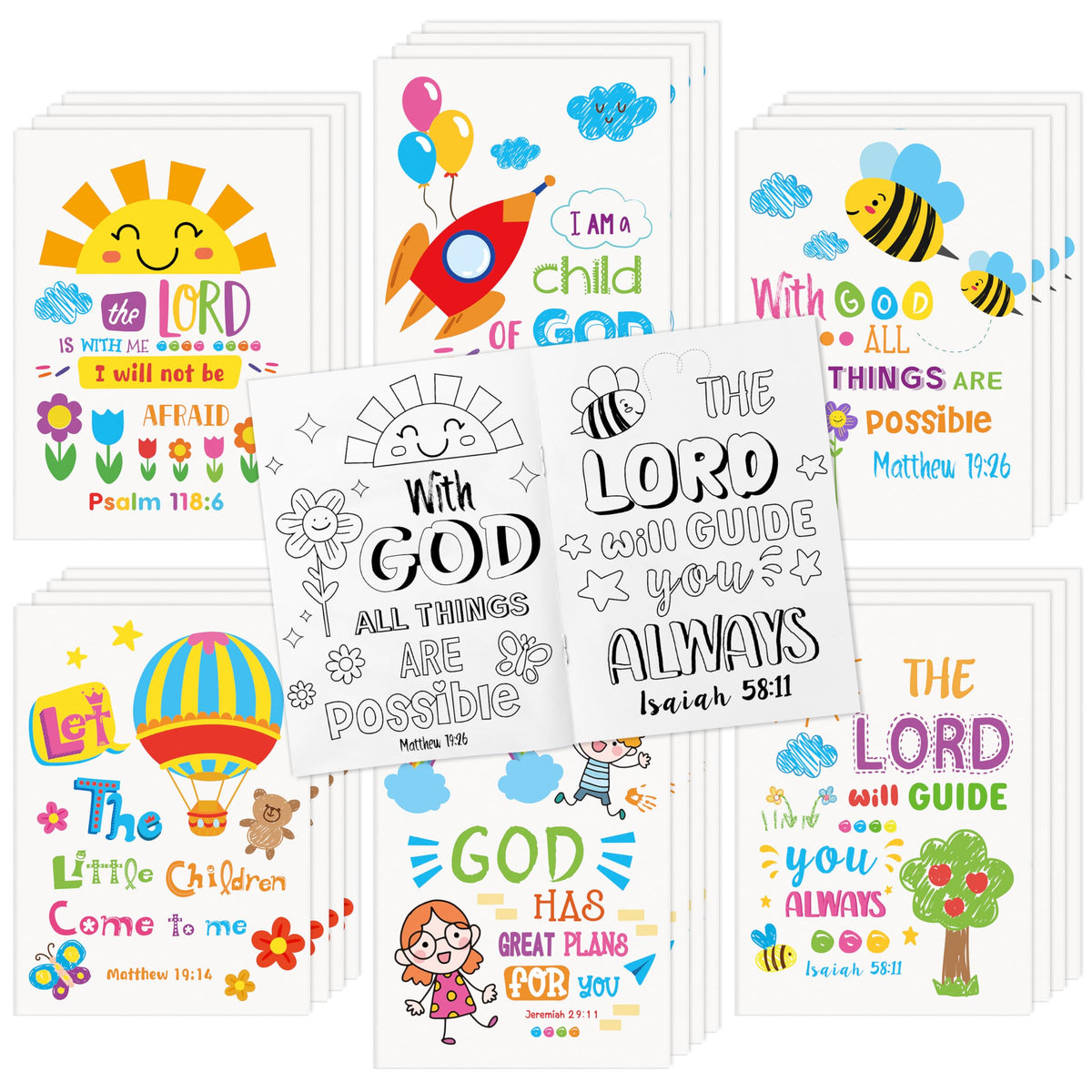Dvbonike 24Pcs religious coloring books with diverse cover designs for classroom fun.