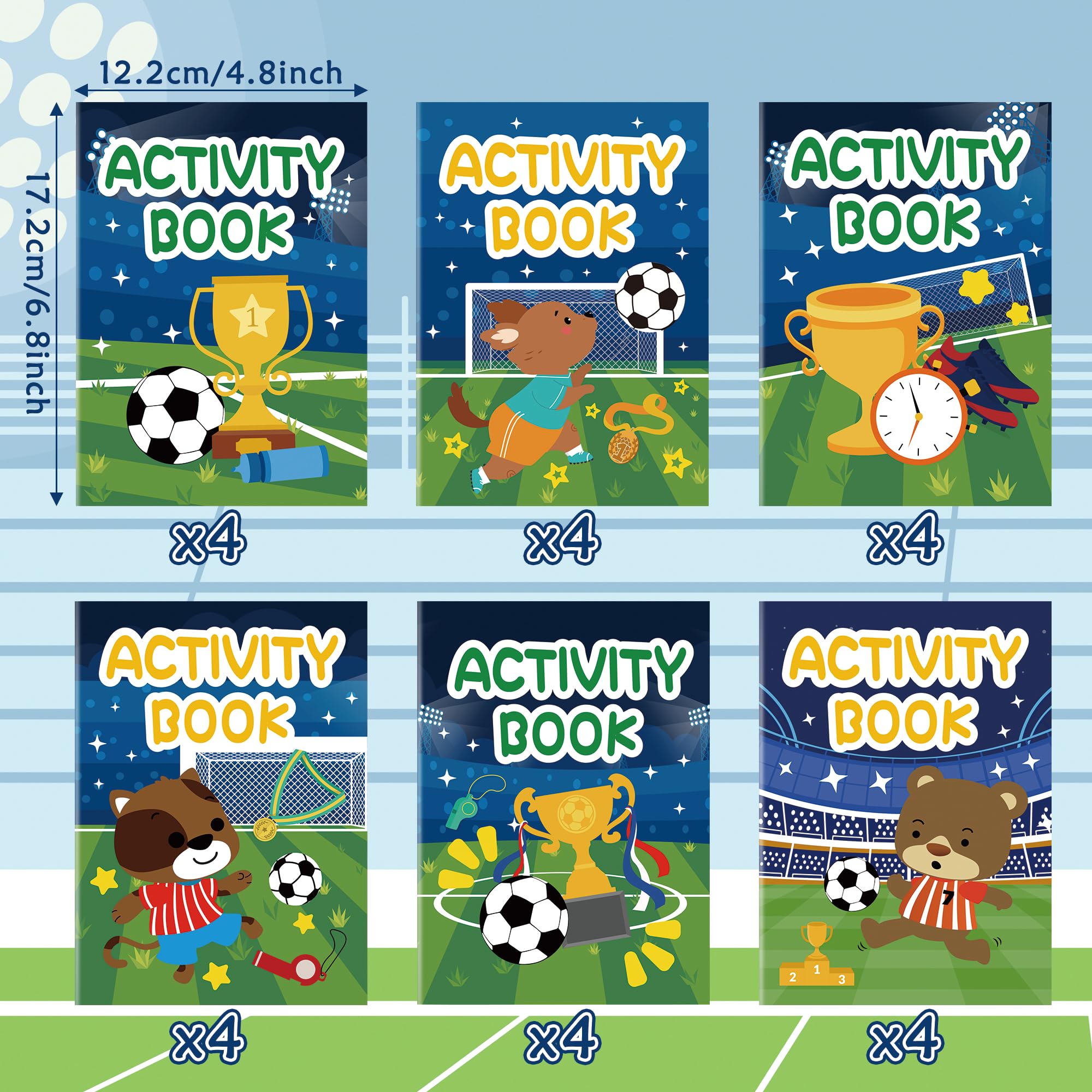 Dvbonike soccer activity books six covers spread with kids coloring mini games for classroom rewards