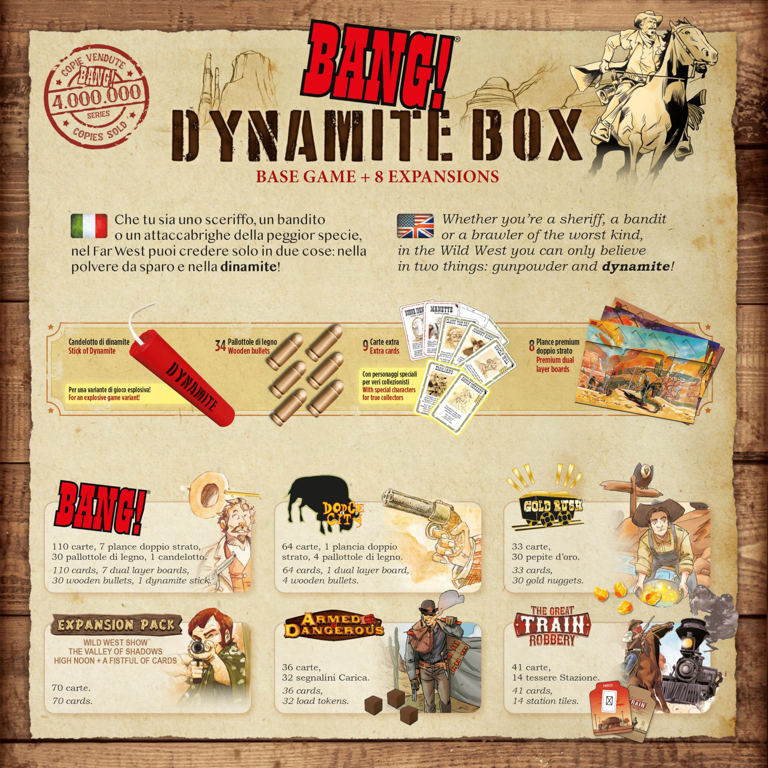 Bang Dynamite Box 70 character cards offer diverse options during play.
