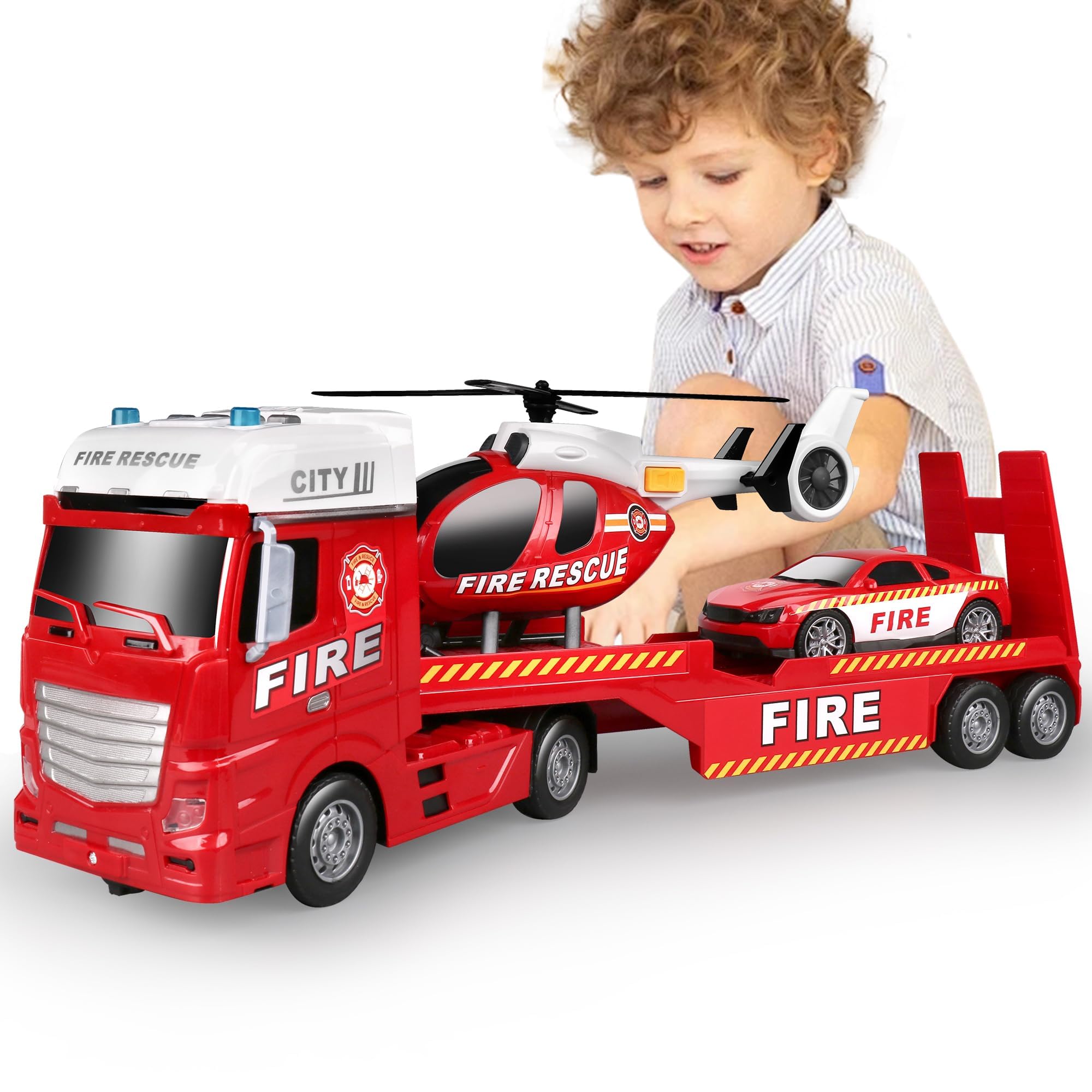 Dwi Dowellin 25.6-inch semi truck toy with detachable trailer for imaginative play.