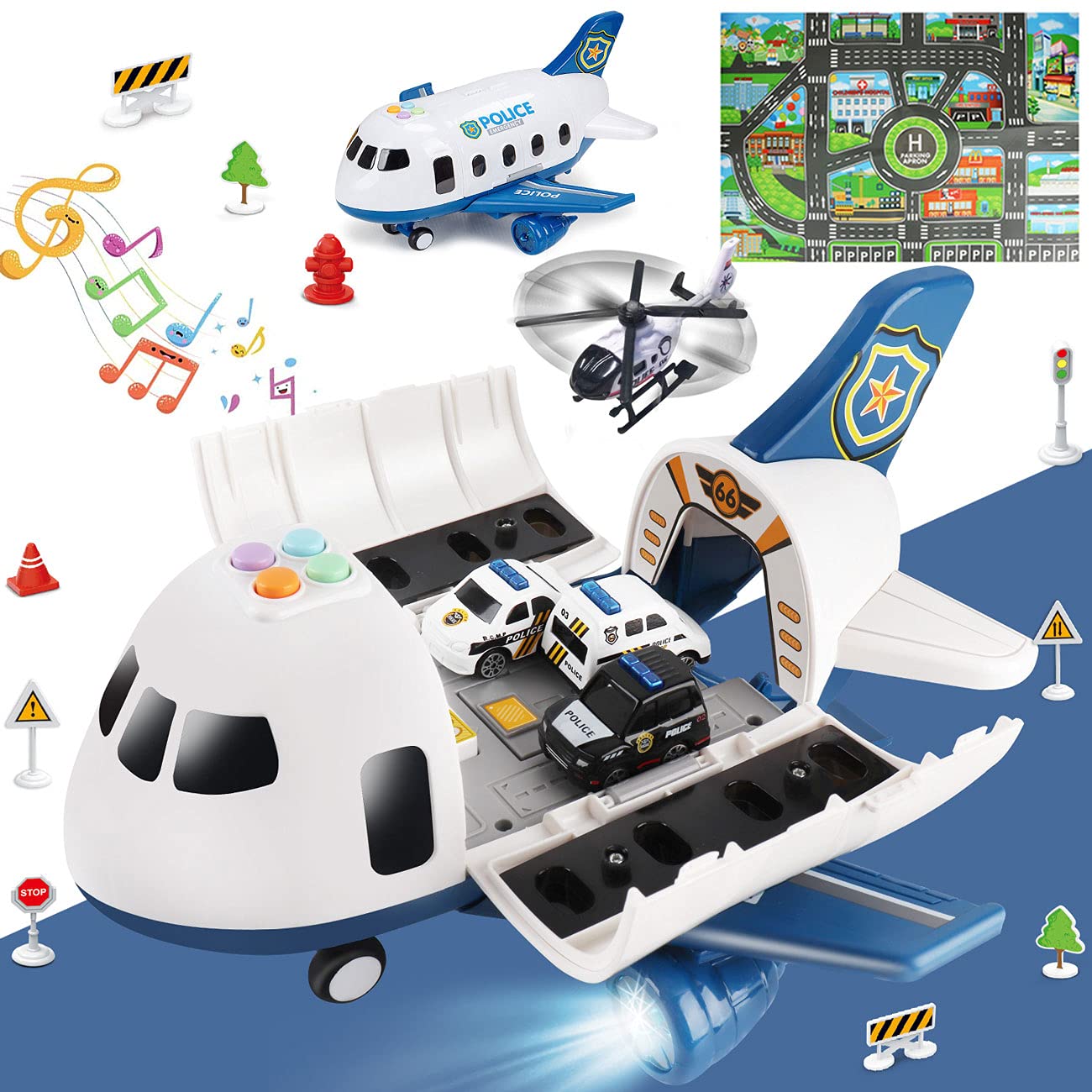 Dwi Dowellin 5-in-1 airplane toy with light and sound for imaginative play.