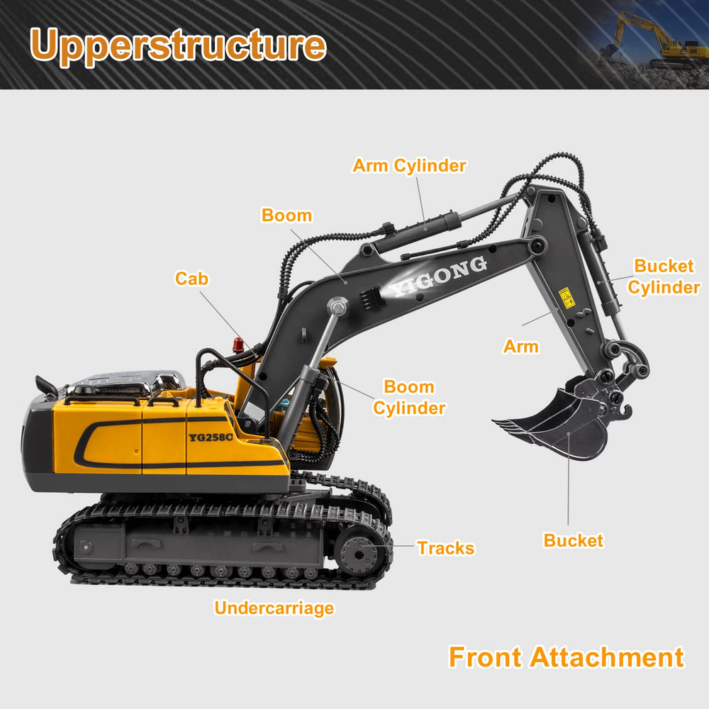 Dwi Dowellin excavator includes rechargeable batteries for extended playtime.