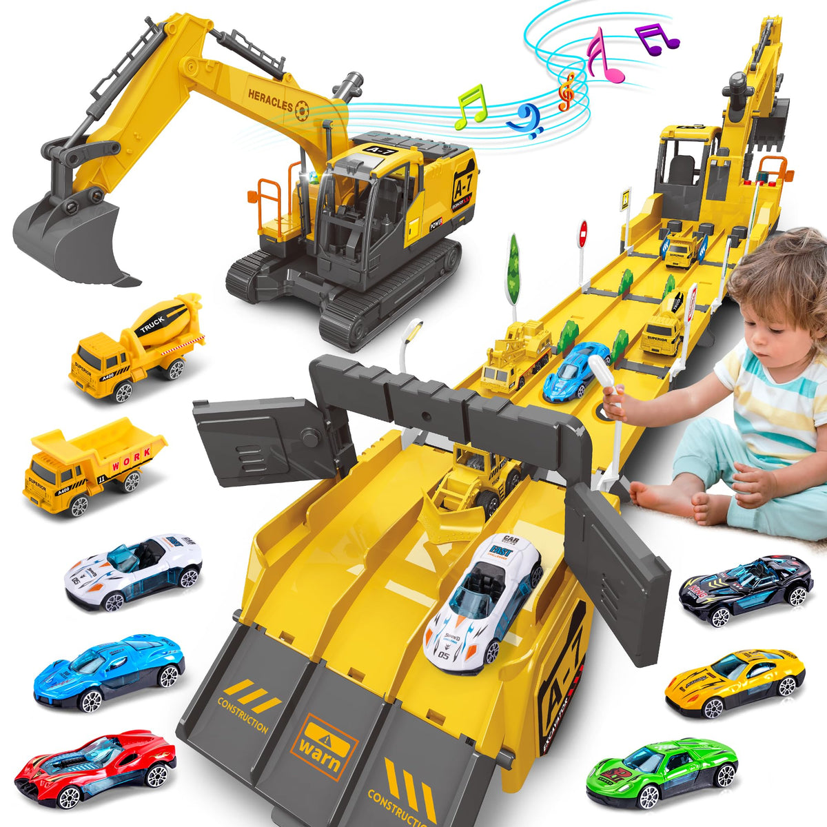 Dwi Dowellin excavator toy set assembly for imaginative play.