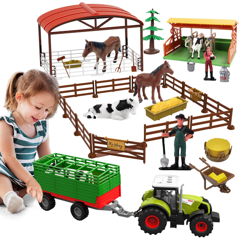 Dwi Dowellin farm set tractor with trailer for imaginative play and learning