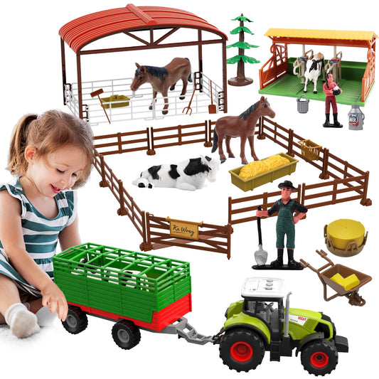 Dwi Dowellin farm set tractor with trailer for imaginative play and learning