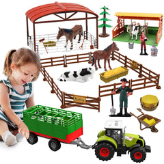 Dwi Dowellin farm set tractor with trailer for imaginative play and learning