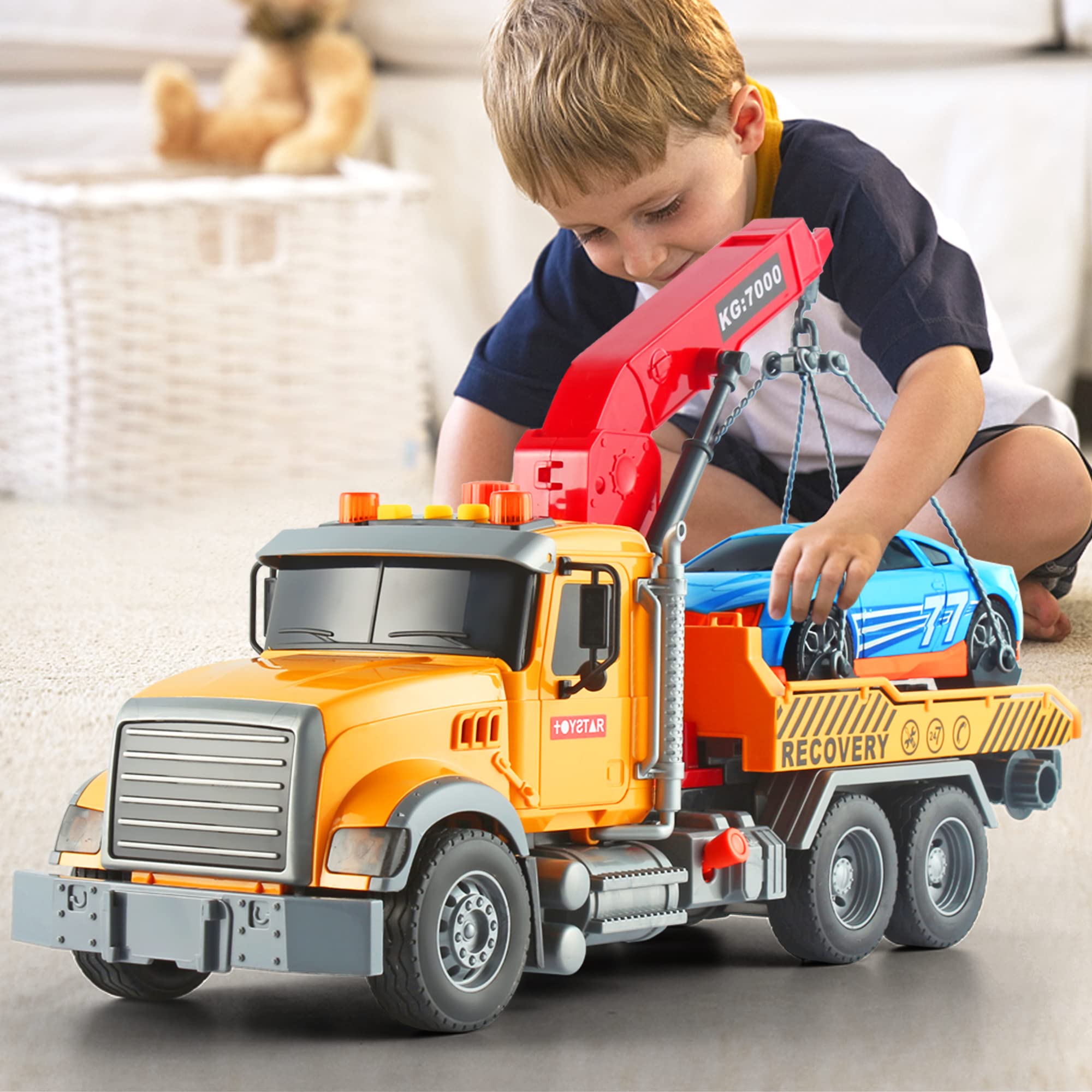 Roadster included with the tow truck for diverse pretend rescue missions.