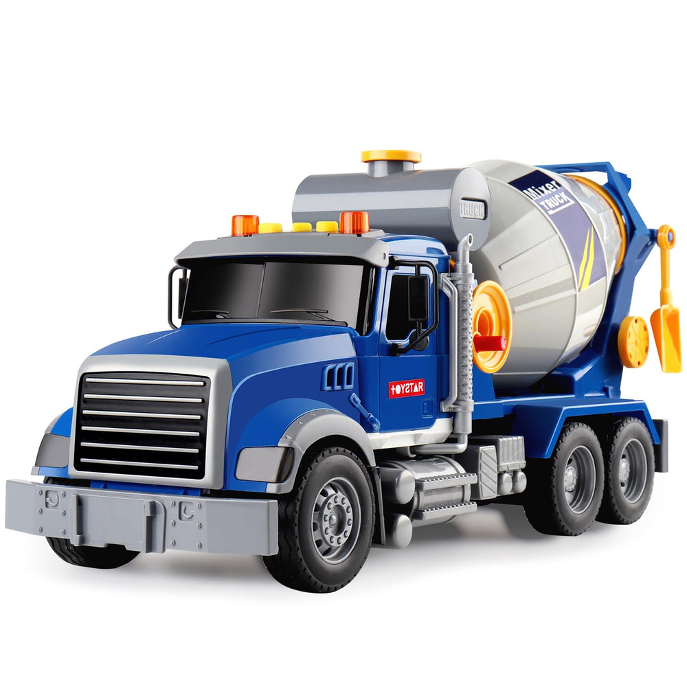 Dwi Dowellin cement mixer truck front view with lights, durable toddler-friendly design.