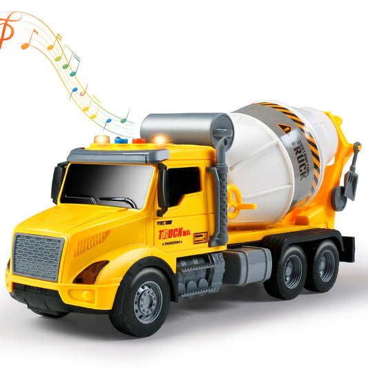 DWIRCTOYS cement mixer truck with lights for toddlers, ideal for imaginative play.