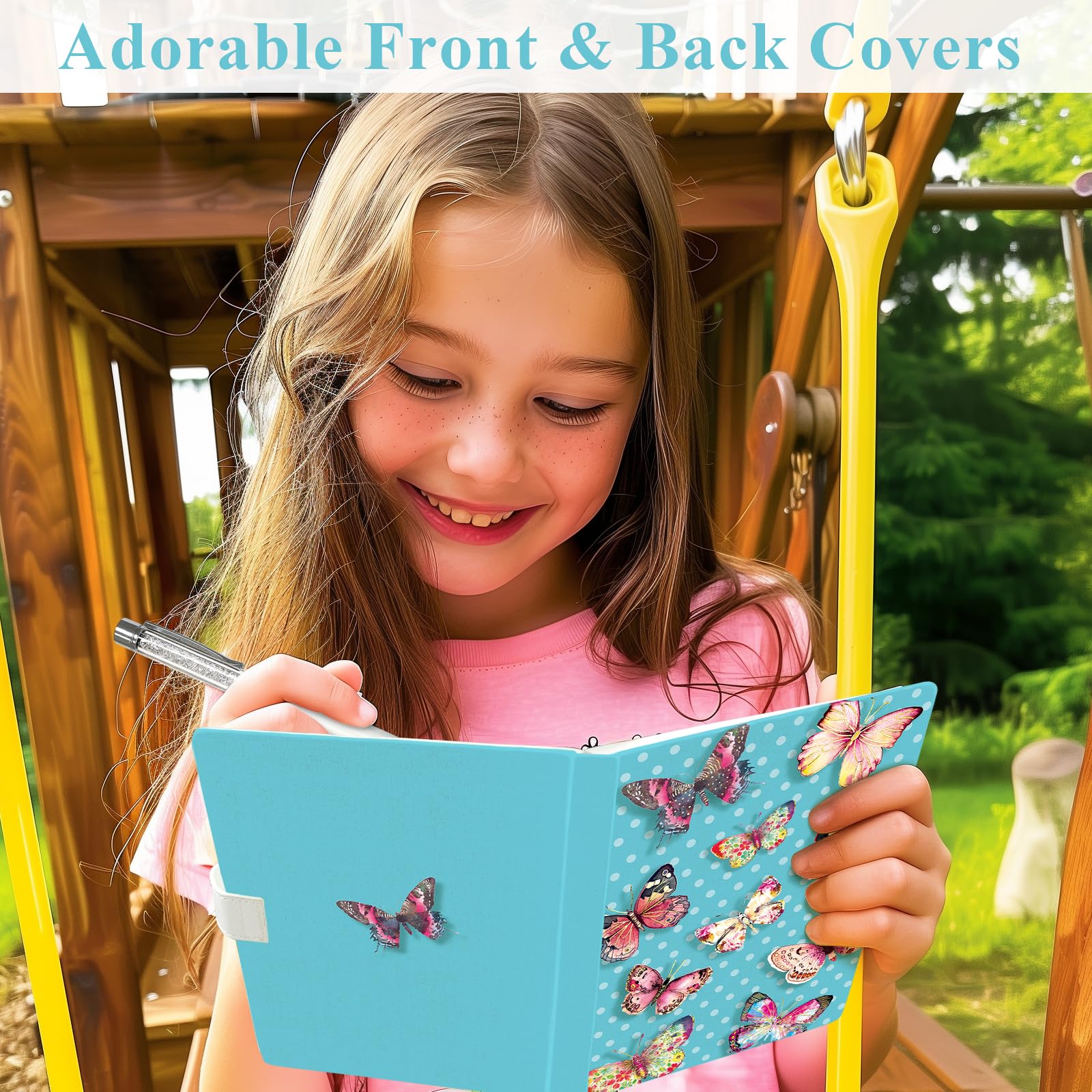 DWIYITTN butterflies diary open to lined pages for notes and doodles.