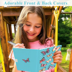 DWIYITTN butterflies diary open to lined pages for notes and doodles.