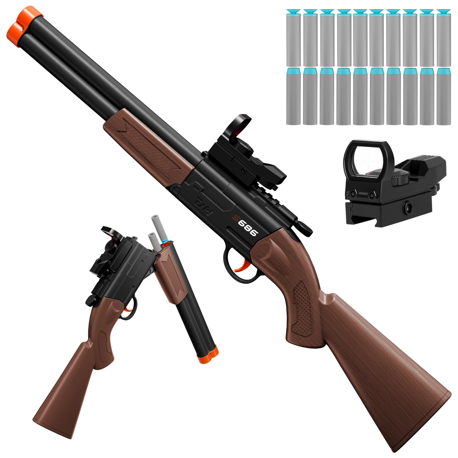 DWMTGS Double Barrel Shotgun with scope for precise aim practice and family play