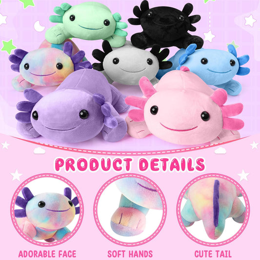 DYBFONO Axolotl plush in kawaii multicolor design for kids rooms.