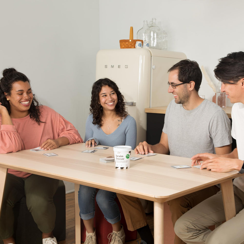 DYCE Brain Freeze cards spread across the table stimulate quick, witty responses.