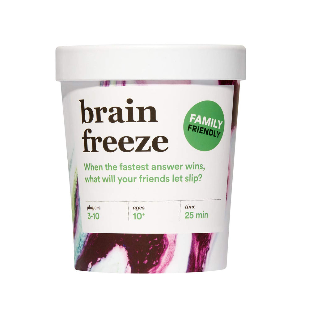 DYCE Brain Freeze game box on a coffee table for a fun party night with friends.