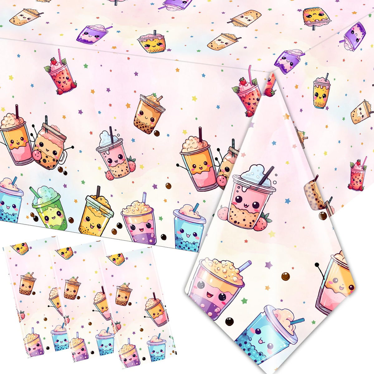 Dydamud boba tablecloth 3pc set for festive decor and mess protection.
