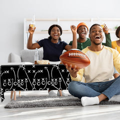 Dydamud football tablecloth tailgate setup creates ready-to-use serving area.