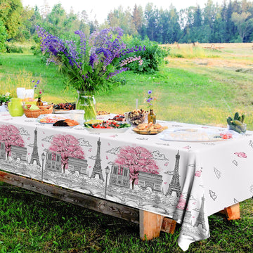 Dydamud plastic tablecloth Eiffel pattern, perfect for baby showers and weddings.