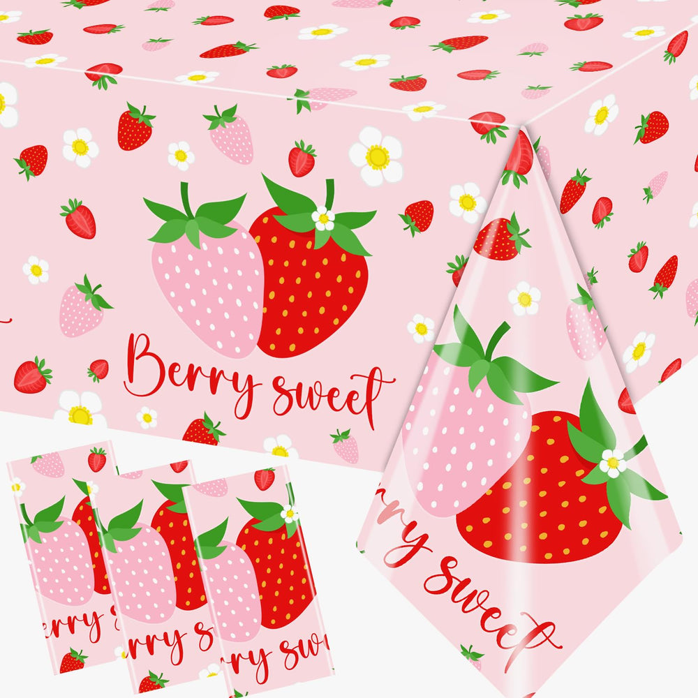Dydamud strawberry tablecloth 3-pack in pink with protective waterproof layer for mess-free parties.
