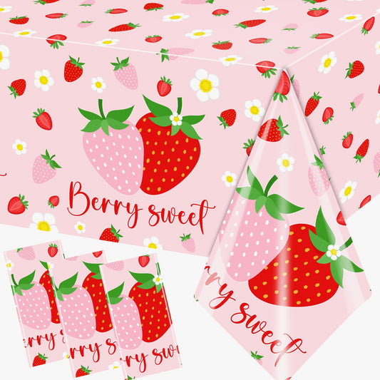 Dydamud strawberry tablecloth 3-pack in pink with protective waterproof layer for mess-free parties.