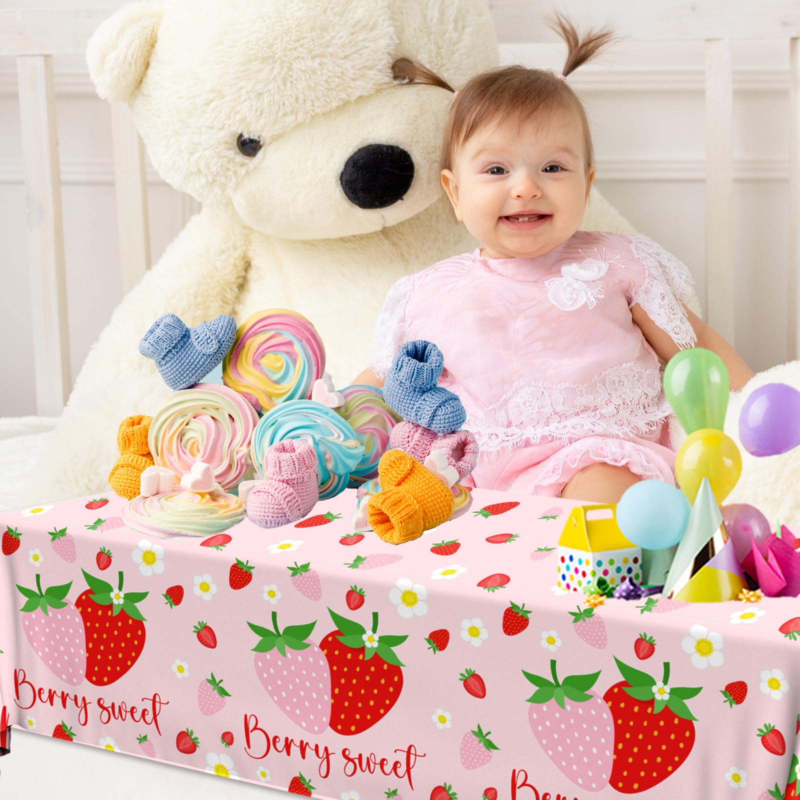 Dydamud strawberry tablecloth is disposable for quick cleanup after celebrations.