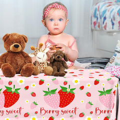 Dydamud strawberry tablecloth waterproof plastic protects surfaces during treats and beverages.