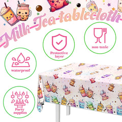 Dydamud tea-theme party tablecover ideal for boba lovers celebrations.