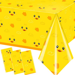 Dydamud yellow duckie tablecloth 3-piece set for parties and easy cleanup.