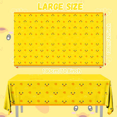 Dydamud yellow duckie tablecloth is disposable for quick cleanup.