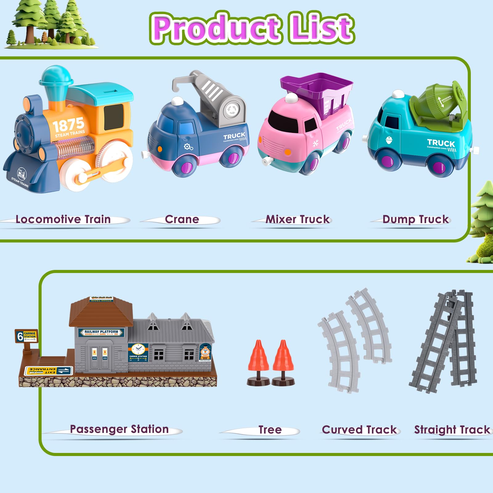 Dynffur train set mixer truck supports hands-on roleplay