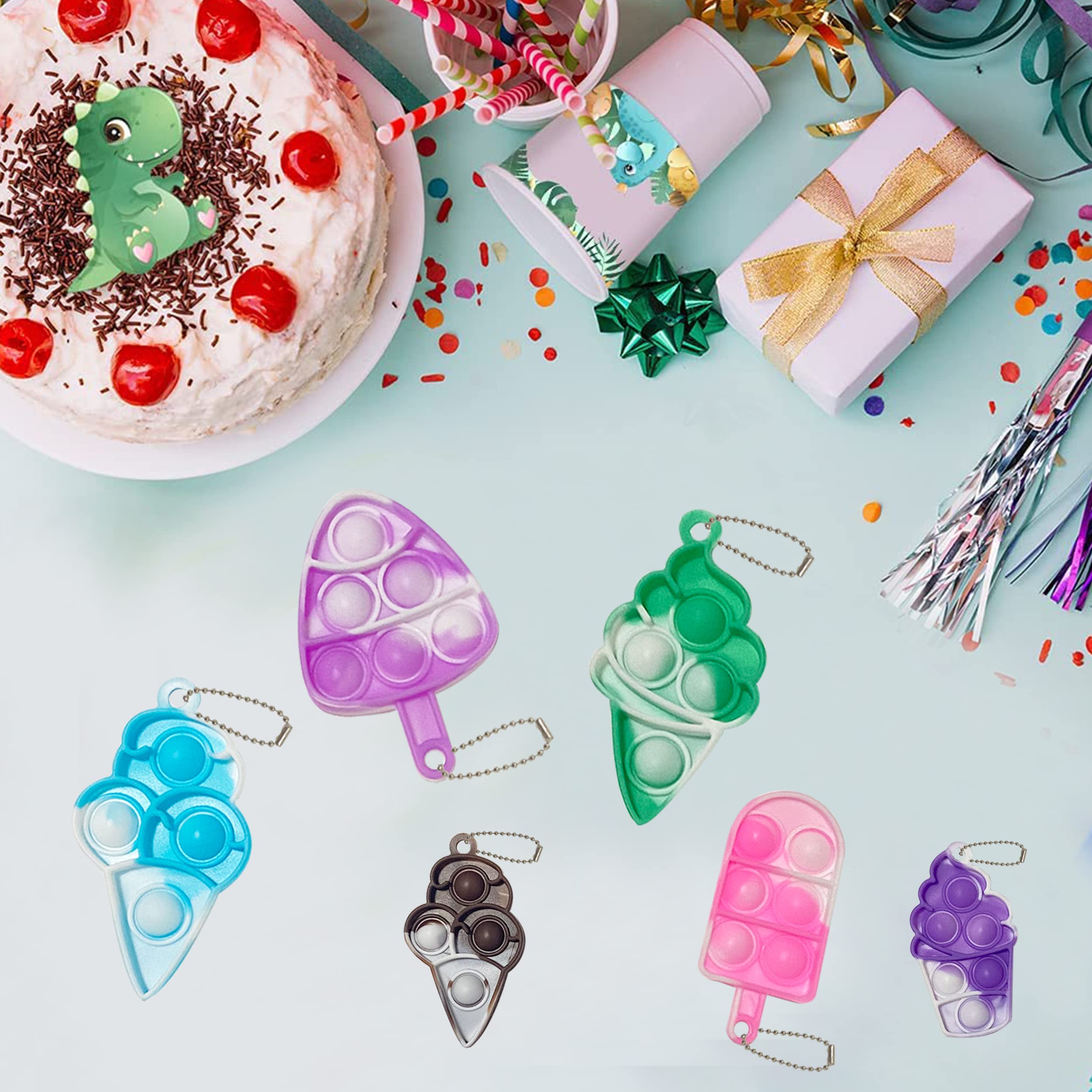 DZLUSJ Ice Cream Pop Keychain—five ice cream designs in four colors for playful focus