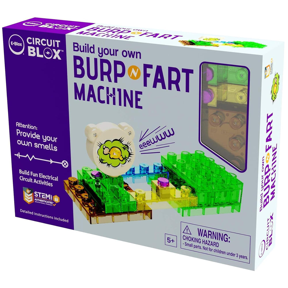 E-Blox Burp & Fart Machine kit cover with colorful bricks and sounds for pranks