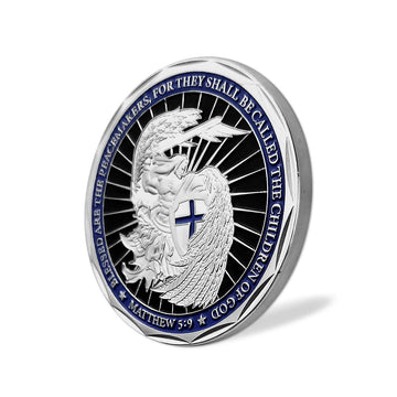 Prayer engraving on the coin honoring police officers as a meaningful keepsake.