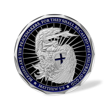 Saint Michael police coin back view with prayer and blessing inscription.