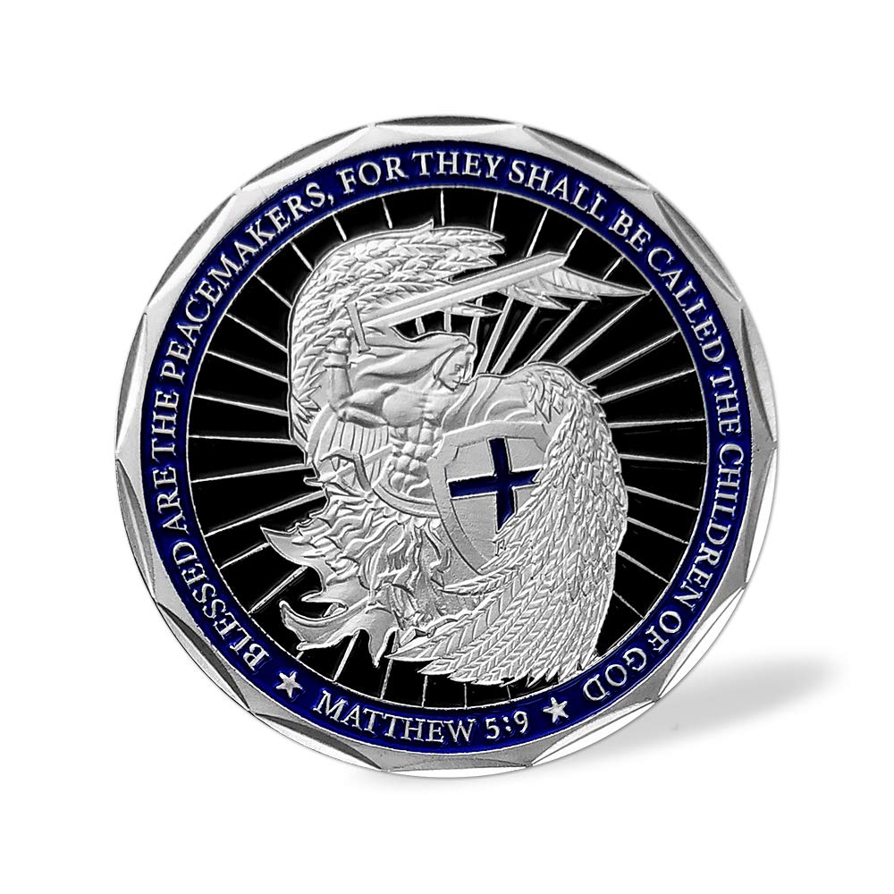 Saint Michael police coin back view with prayer and blessing inscription.