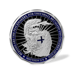 Saint Michael police coin back view with prayer and blessing inscription.