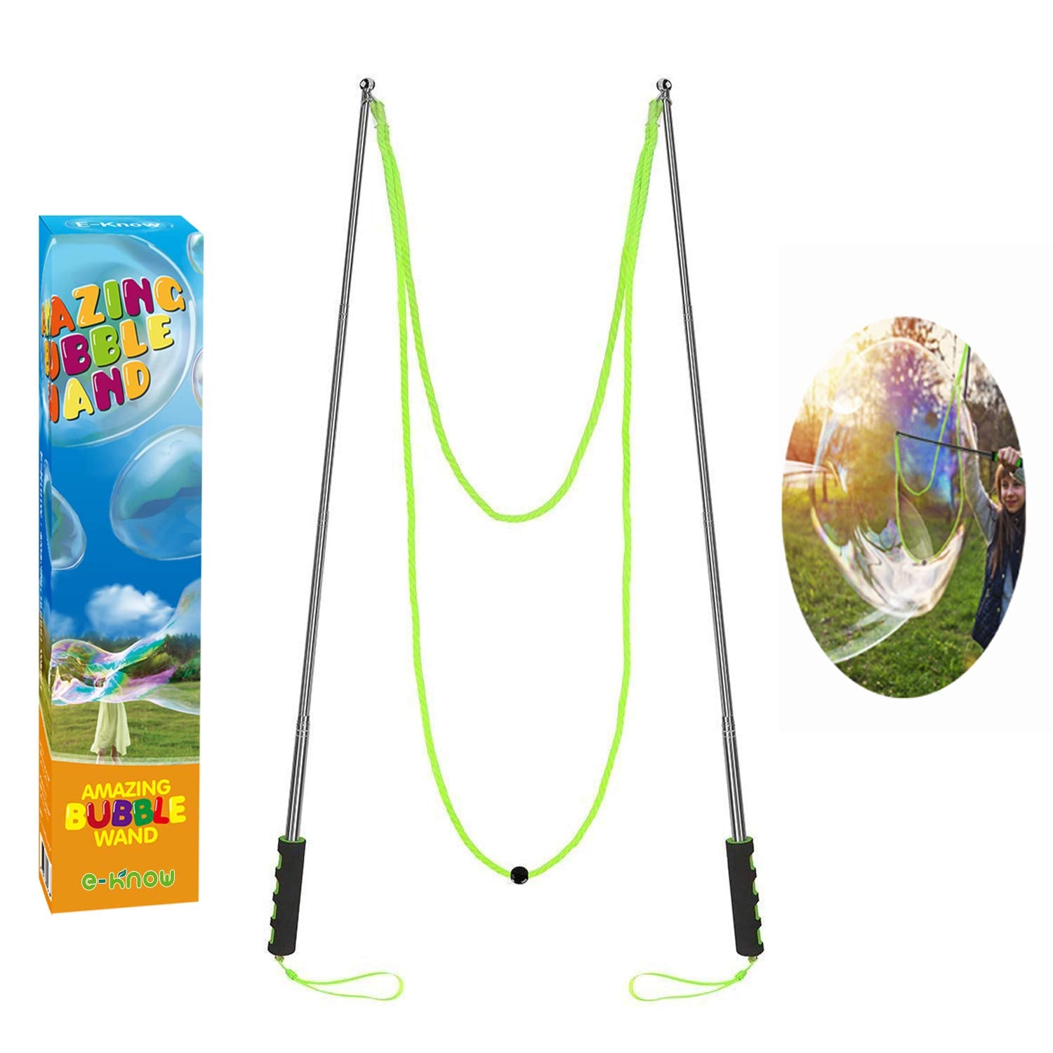 E-Know Bubble Wand with telescopic assembly for adjustable height during play.