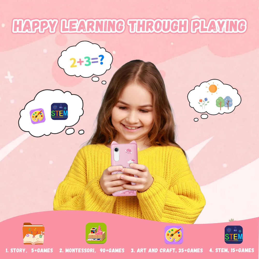 E teacher kids smart phone pink case and cable included in starter kit