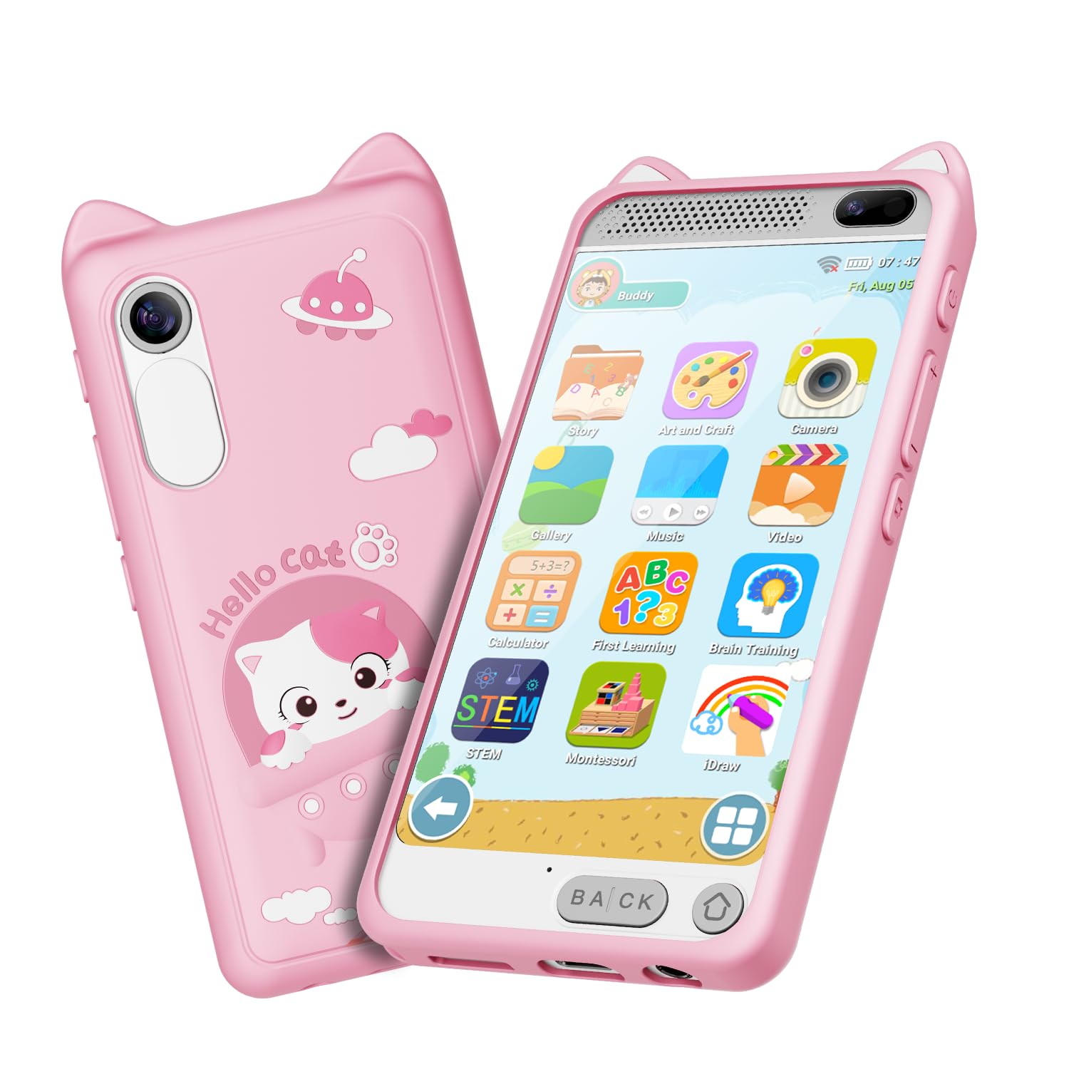 E teacher kids smart phone pink front view for learning and play