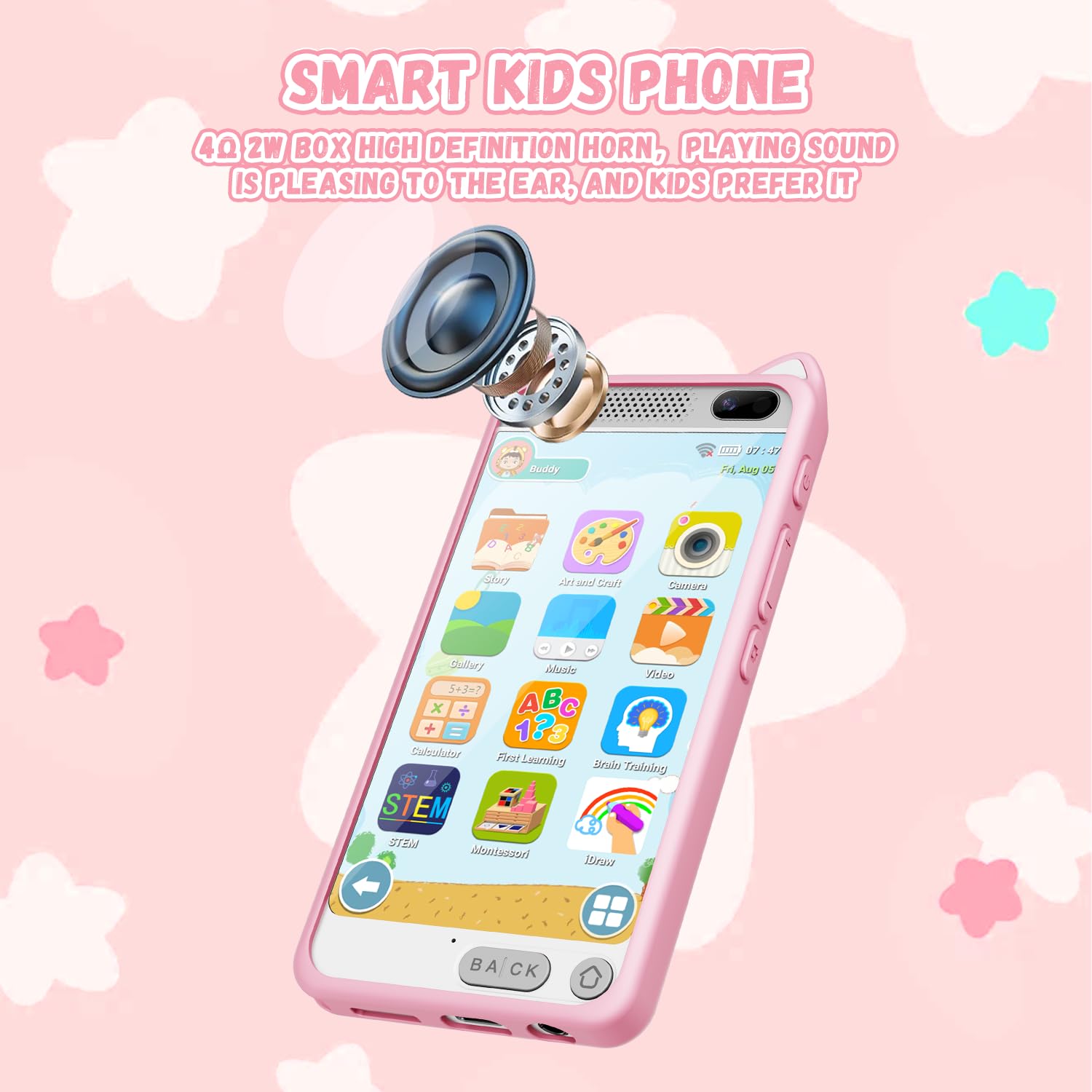 E teacher kids smart phone pink in-use image showing user-friendly interface and safety features