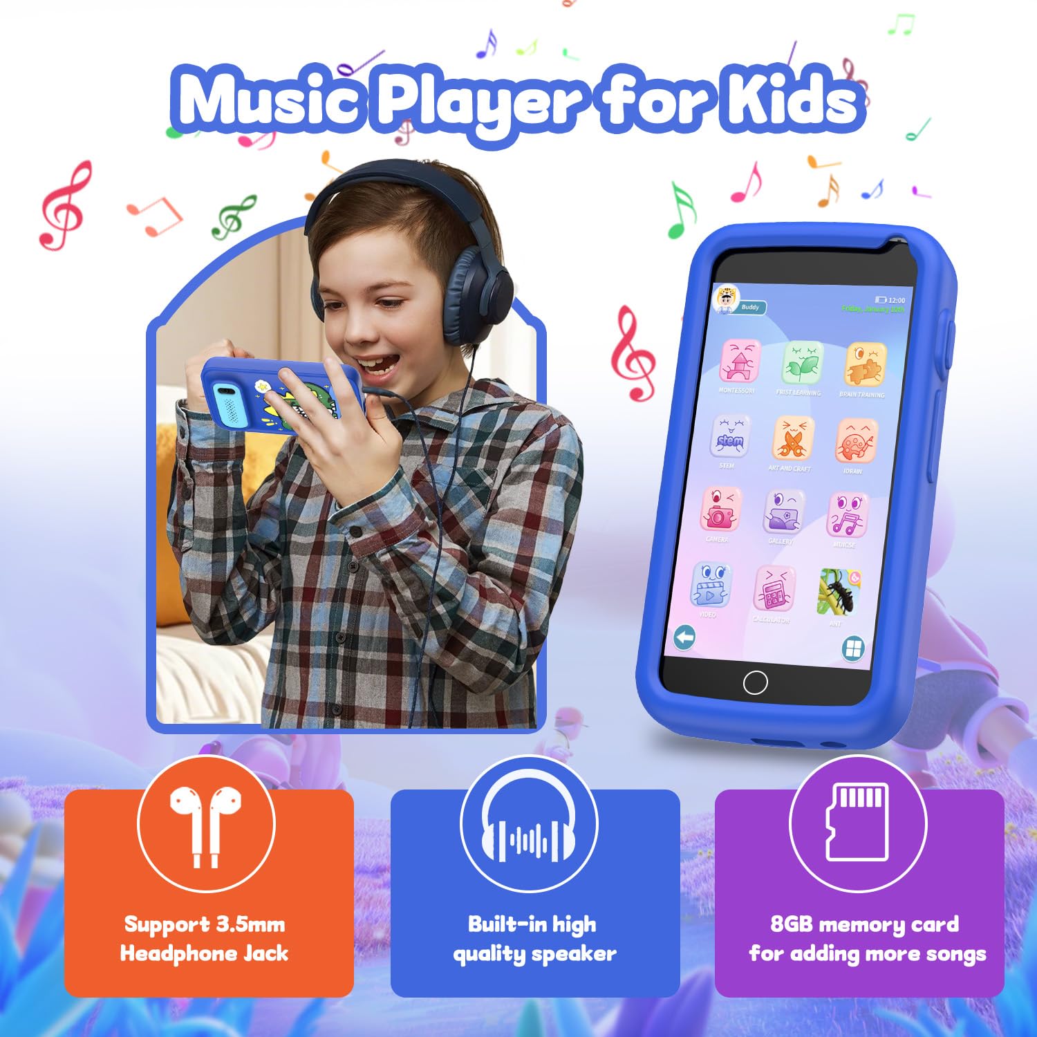 E teacher Kids Smart Phone Toy blue battery indicator showing long play time.