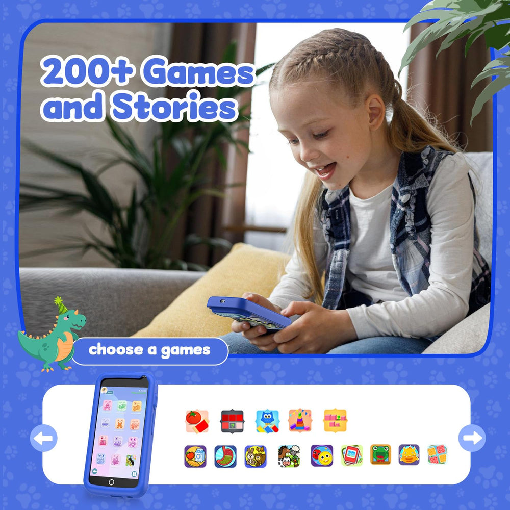 E teacher Kids Smart Phone Toy blue camera function for photos and videos.