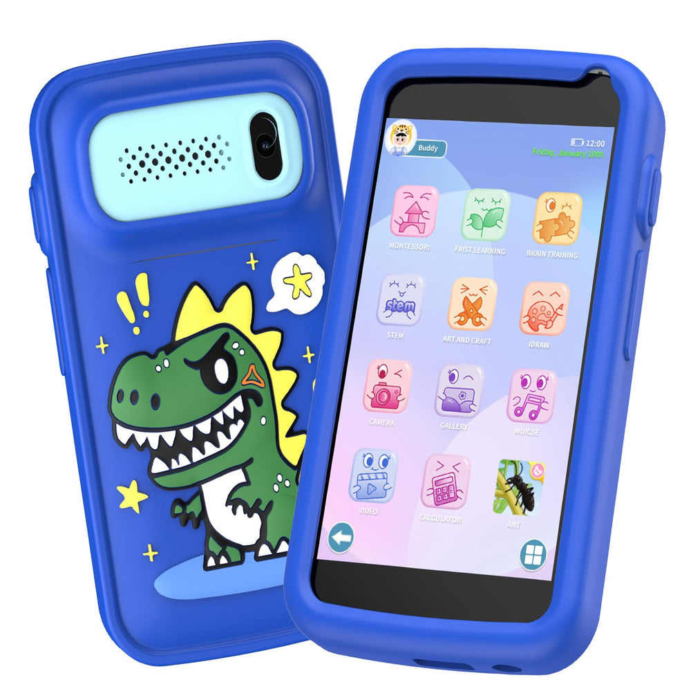 E teacher Kids Smart Phone Toy blue front screen for safe imaginative play.