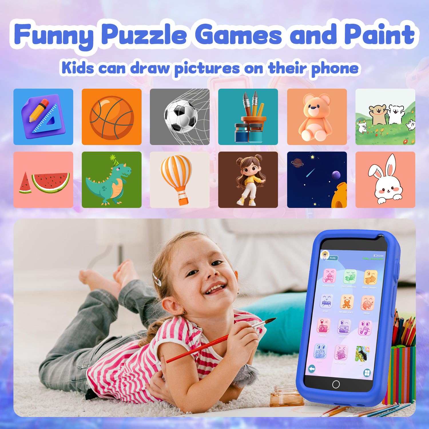 E teacher Kids Smart Phone Toy blue travel-ready compact design.