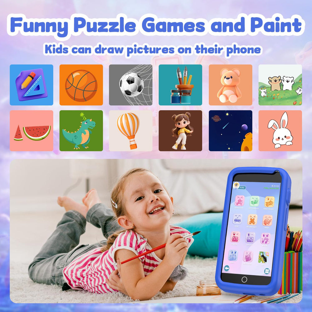 E teacher Kids Smart Phone Toy blue travel-ready compact design.