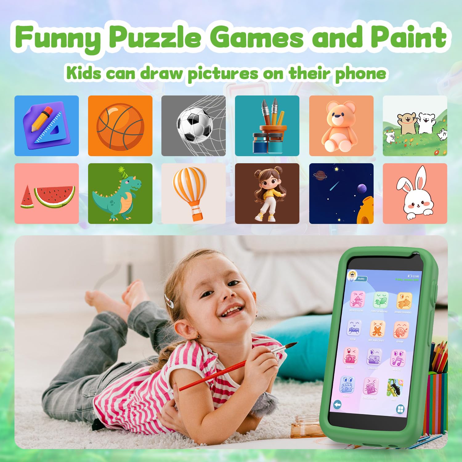 E teacher Kids Smartphone green packaging view illustrates gift-ready presentation