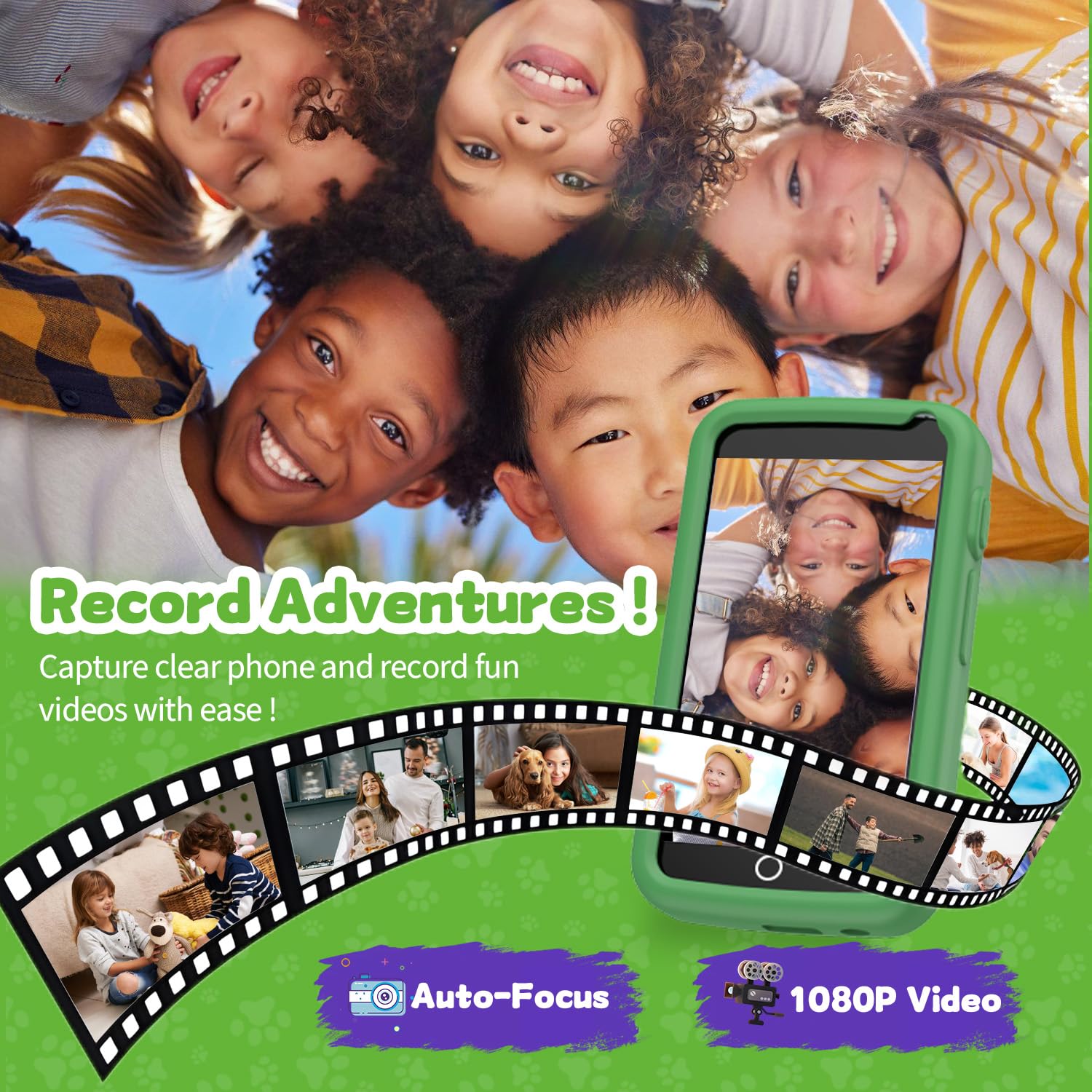 E teacher Kids Smartphone green screen closeup with bright display for interactive content