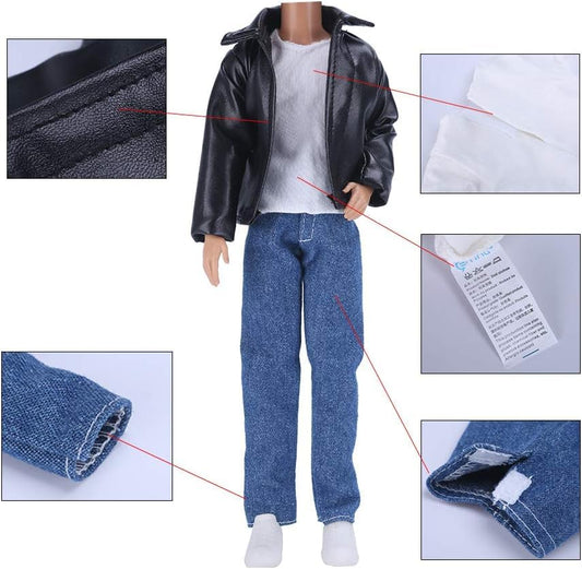 E-TING leather jacket set adds a stylish, durable outer layer for the boy doll