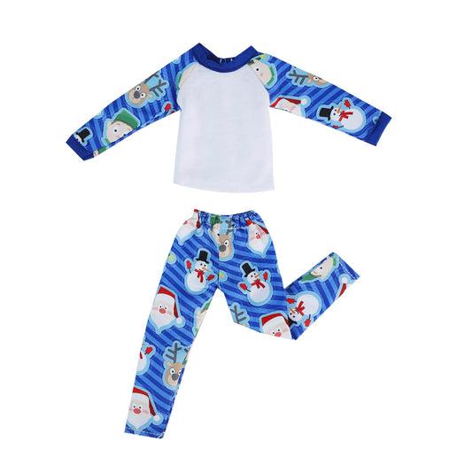 E-TING Santa blue snowman nightshirt for elf dolls, cozy dress-up for holiday playtime.